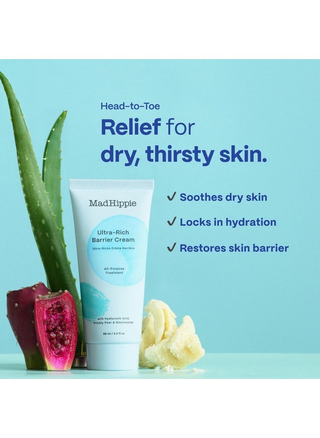 Mad Hippie Ultra-Rich Barrier Cream, Travel-Friendly - Multi-Purpose Moisturizer with Hyaluronic Acid, Niacinamide & Vitamin C, Lotion for Extremely Dry Skin, Vegan & Cruelty-Free, 2 Oz