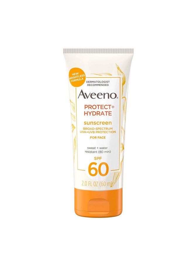 Aveeno Protect + Hydrate Sunscreen Moisturizing Face Lotion with Broad Spectrum SPF 60 and Prebiotic Oat, Paraben, Phthalate, Oxybenzone and Oil Free Sunscreen for Sensitive Skin, 2.0 FL OZ