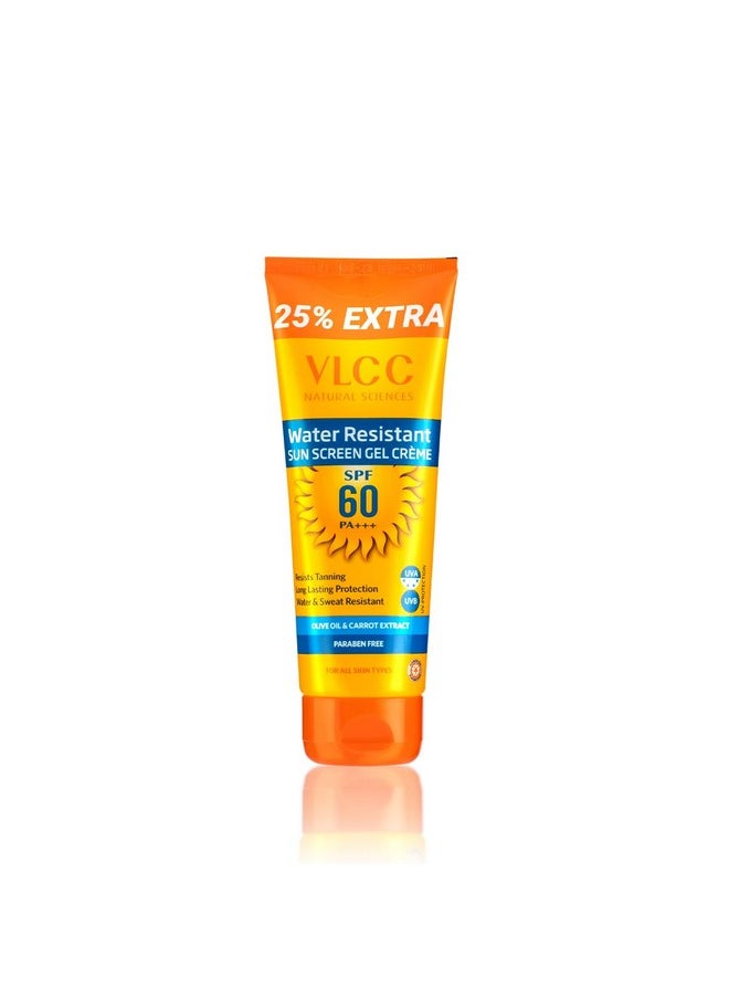 VLCC Water Resistant SPF 60 PA+++ Sunscreen Gel Cream | Helps Reduce Tanning and Premature Skin Aging | Paraben-Free Formulation | All Skin Types | 4.41 Oz/125 g