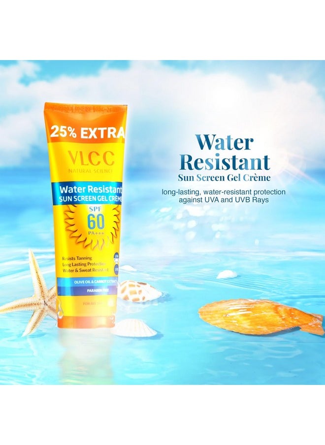 VLCC Water Resistant SPF 60 PA+++ Sunscreen Gel Cream | Helps Reduce Tanning and Premature Skin Aging | Paraben-Free Formulation | All Skin Types | 4.41 Oz/125 g