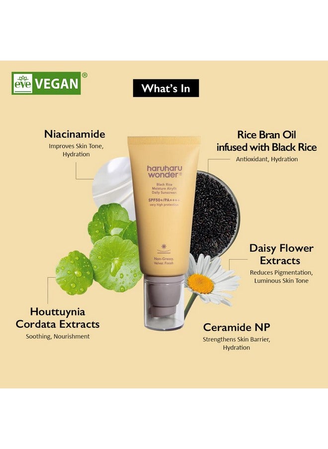 Haruharu Wonder Black Rice Moisture Airyfit Daily Sunscreen 50ml (1.69fl.oz), Reef Safe Formula, Non-Greasy Velvet Finish