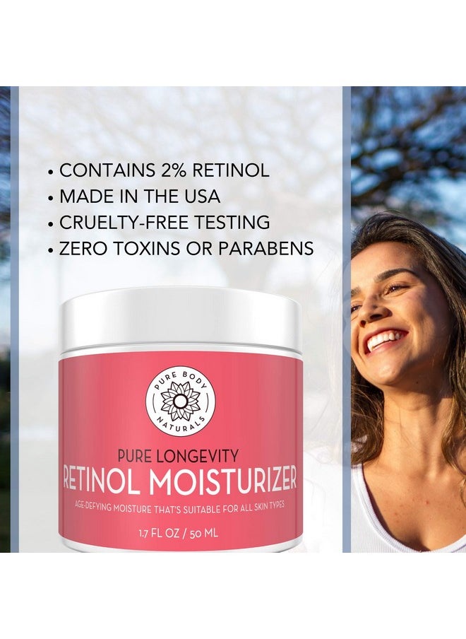 Pure Body Naturals Retinol Moisturizer, 1.7 Ounces - Moisturizing Retinol Cream for Face, Age Defying Eye Cream for Wrinkles and Lines with Hyaluronic Acid, Shea Butter, and Jojoba Oil