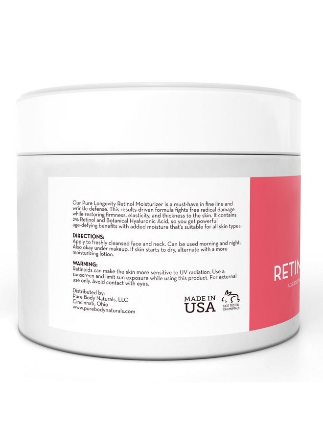 Pure Body Naturals Retinol Moisturizer, 1.7 Ounces - Moisturizing Retinol Cream for Face, Age Defying Eye Cream for Wrinkles and Lines with Hyaluronic Acid, Shea Butter, and Jojoba Oil