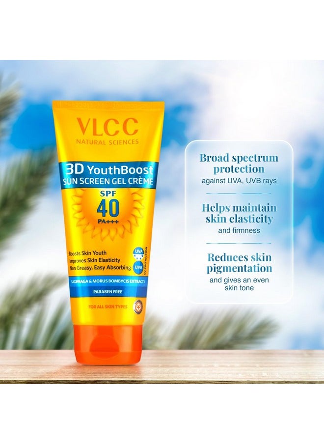 VLCC Natural SPF 40 & PA+++ Sunscreen Gel Crème | Provides Broad Spectrum Protection | Helps Enhance Youthfulness | Non Greasy | Suits All Skin Types | 3.53 Oz/100 g