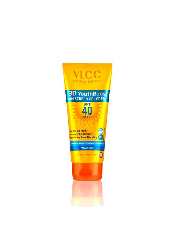 VLCC Natural SPF 40 & PA+++ Sunscreen Gel Crème | Provides Broad Spectrum Protection | Helps Enhance Youthfulness | Non Greasy | Suits All Skin Types | 3.53 Oz/100 g