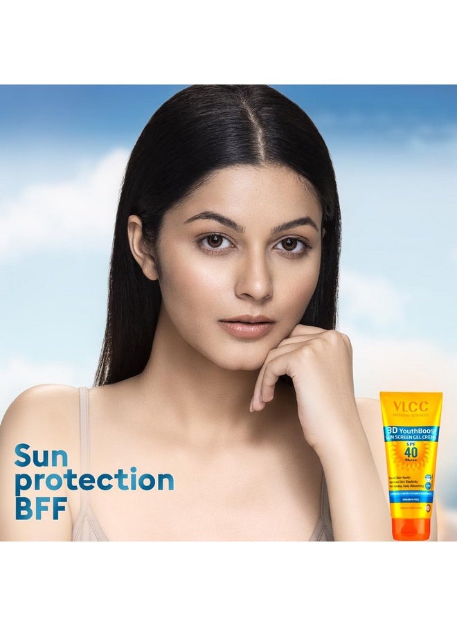 VLCC Natural SPF 40 & PA+++ Sunscreen Gel Crème | Provides Broad Spectrum Protection | Helps Enhance Youthfulness | Non Greasy | Suits All Skin Types | 3.53 Oz/100 g