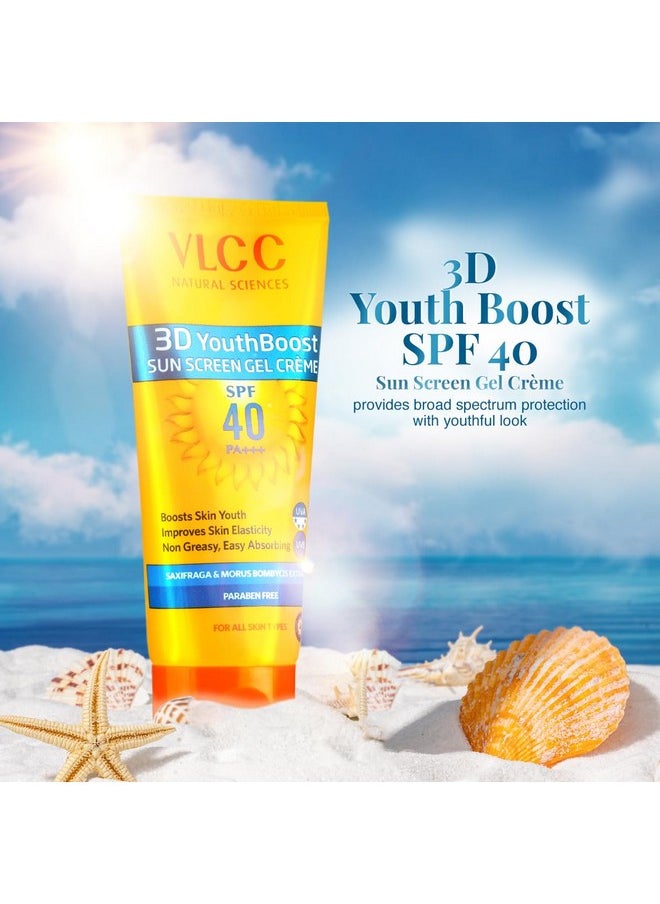 VLCC Natural SPF 40 & PA+++ Sunscreen Gel Crème | Provides Broad Spectrum Protection | Helps Enhance Youthfulness | Non Greasy | Suits All Skin Types | 3.53 Oz/100 g