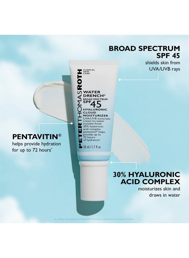 Peter Thomas Roth | Water Drench Broad Spectrum SPF 45 Hyaluronic Cloud Moisturizer | SPF Moisturizer For Face, Lightweight Sunscreen For Face (Pack of 1)