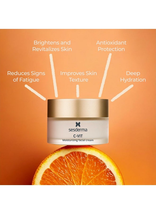 Sesderma C-VIT Moisturizing Facial Cream Vitamin C Antioxidant for Dry Skin Luminosity Radiance, 1.7 Fl Oz