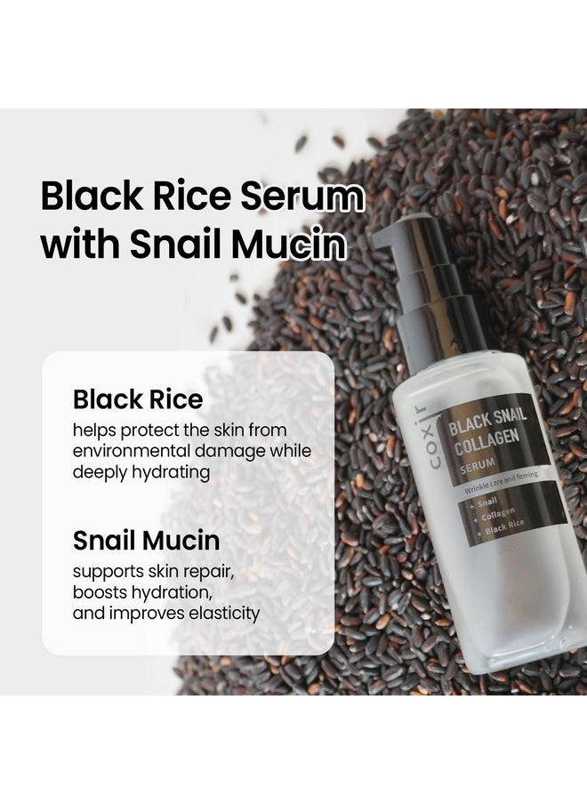coxir Black Snail Collagen Serum 50ml(1.69 fl.oz) Black-3-Complex: Black Rice, Bean, Sesame, Snail Mucin, Collagen, Peptide l Firming&Lifting l Korean Skin Care l Cruelty-Free, No Pareben
