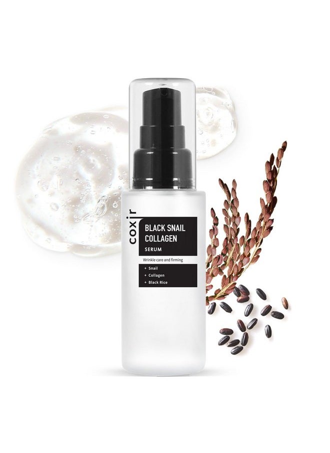 coxir Black Snail Collagen Serum 50ml(1.69 fl.oz) Black-3-Complex: Black Rice, Bean, Sesame, Snail Mucin, Collagen, Peptide l Firming&Lifting l Korean Skin Care l Cruelty-Free, No Pareben