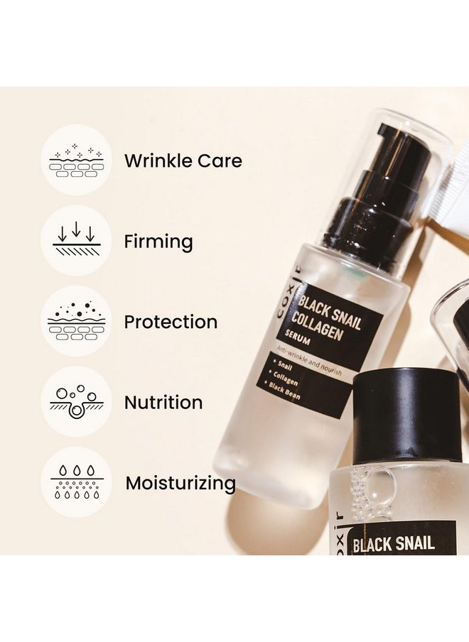 coxir Black Snail Collagen Serum 50ml(1.69 fl.oz) Black-3-Complex: Black Rice, Bean, Sesame, Snail Mucin, Collagen, Peptide l Firming&Lifting l Korean Skin Care l Cruelty-Free, No Pareben