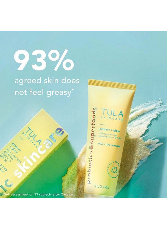 TULA Skin Care Protect + Glow Daily Sunscreen Gel Broad Spectrum SPF 30 - Skincare-First, Non-Greasy, Non-Comedogenic & Reef-Safe with Pollution & Blue Light Protection, Supersize, 3.38 oz