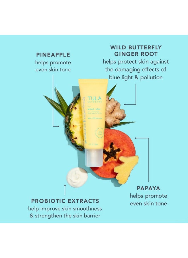 TULA Skin Care Protect + Glow Daily Sunscreen Gel Broad Spectrum SPF 30 - Skincare-First, Non-Greasy, Non-Comedogenic & Reef-Safe with Pollution & Blue Light Protection, Supersize, 3.38 oz