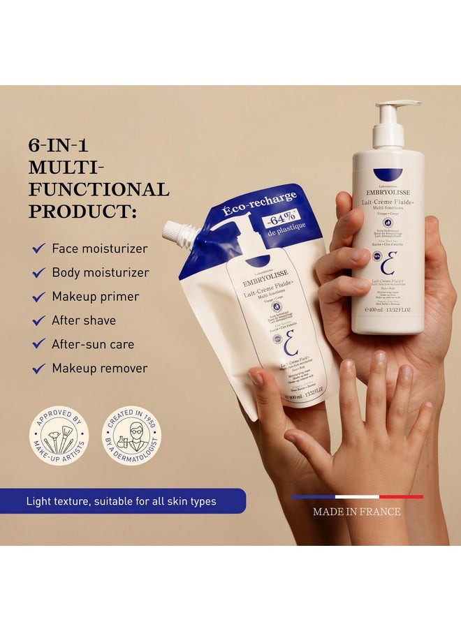 Embryolisse Lait Creme Fluid+ Face & Body Cream Refill. Natural Lightweight Moisturizer for All Skin Types. Hydrating Lotion with Shea Butter & Aloe Vera, 13.52 Fl Oz