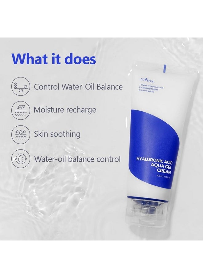 IsNtree Hyaluronic Acid Aqua Gel Cream 100ml, 3.38 fl.oz | Lightweight Hydrating Gel | Quick Absorbing Moisturizer | Korean Skincare