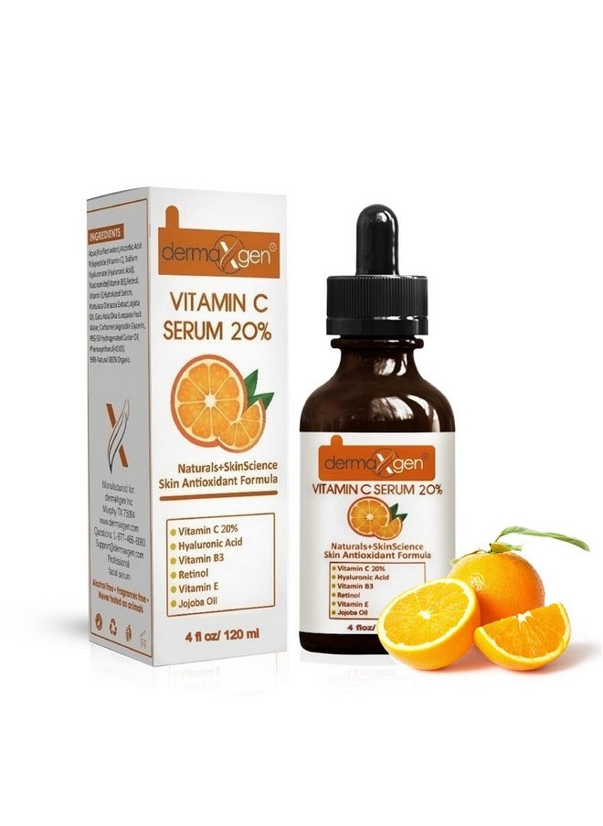 Dermaxgen 20% Vitamin C Serum + Hyaluronic Acid + Retinol + Vitamin E + Vitamin B PURE ORGANIC- Boost Skin Collagen, Moisturizer, Anti Aging & Wrinkle Facial Serum