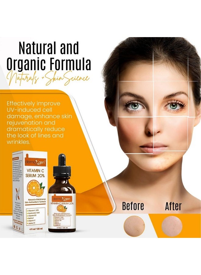 Dermaxgen 20% Vitamin C Serum + Hyaluronic Acid + Retinol + Vitamin E + Vitamin B PURE ORGANIC- Boost Skin Collagen, Moisturizer, Anti Aging & Wrinkle Facial Serum