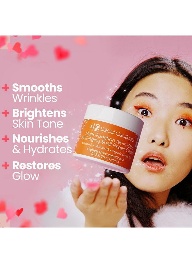 SeoulCeuticals Korean Skin Care 97.5% Snail Mucin Moisturizer Cream - K Beauty Skincare Day & Night Snail Repair Cream Filtrate Cruelty Free 2oz