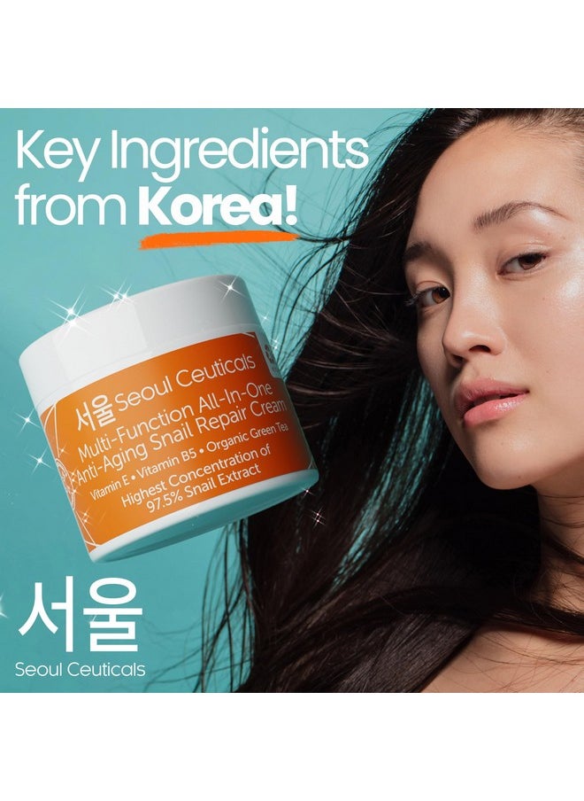 SeoulCeuticals Korean Skin Care 97.5% Snail Mucin Moisturizer Cream - K Beauty Skincare Day & Night Snail Repair Cream Filtrate Cruelty Free 2oz