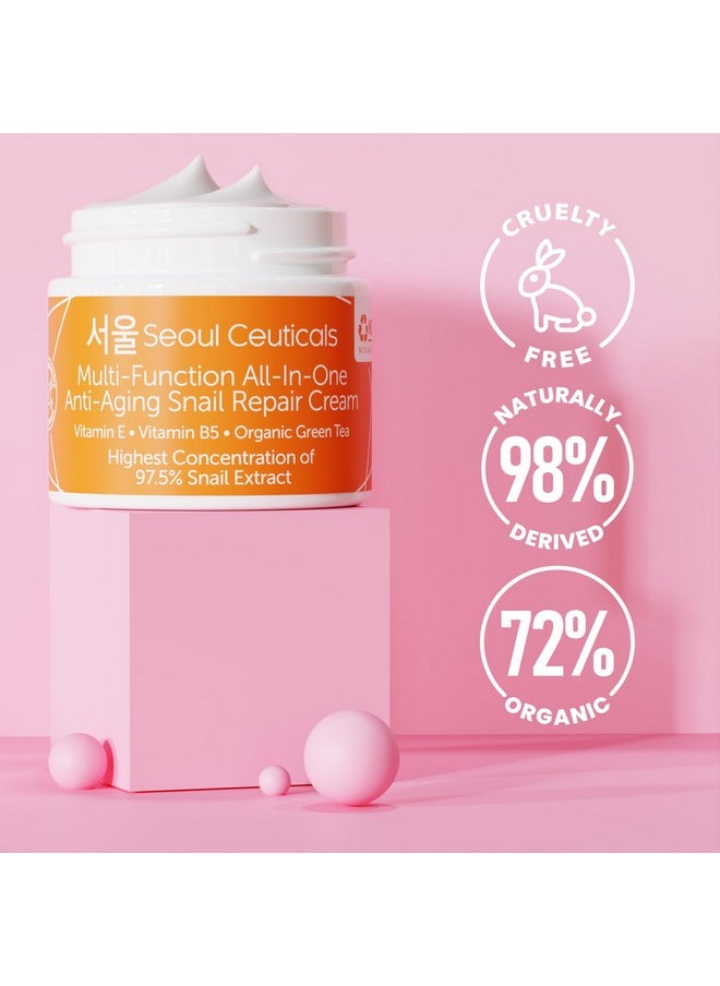SeoulCeuticals Korean Skin Care 97.5% Snail Mucin Moisturizer Cream - K Beauty Skincare Day & Night Snail Repair Cream Filtrate Cruelty Free 2oz