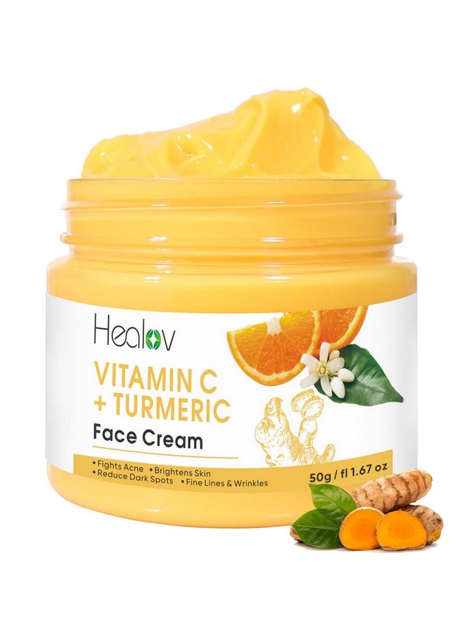 Healov Turmeric Face Cream for Dark Spots - Natural Turmeric Skin Brightening Lotion for Face & Body - Cleanse Skin, Fight Acne, Even Tone, Clear Scars, Sun Damage, & Hyperpigmentation - 50g / 1.67oz