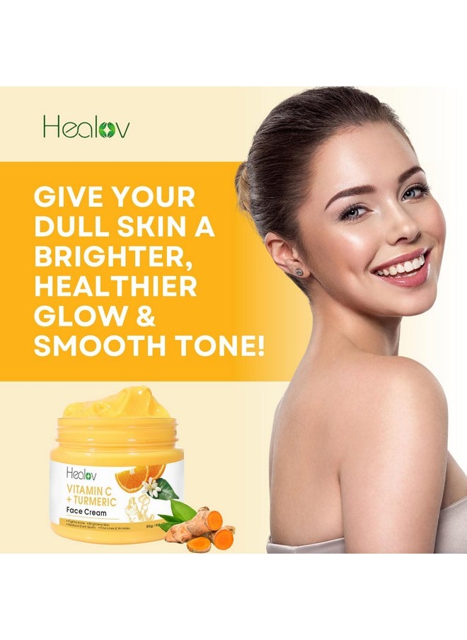 Healov Turmeric Face Cream for Dark Spots - Natural Turmeric Skin Brightening Lotion for Face & Body - Cleanse Skin, Fight Acne, Even Tone, Clear Scars, Sun Damage, & Hyperpigmentation - 50g / 1.67oz