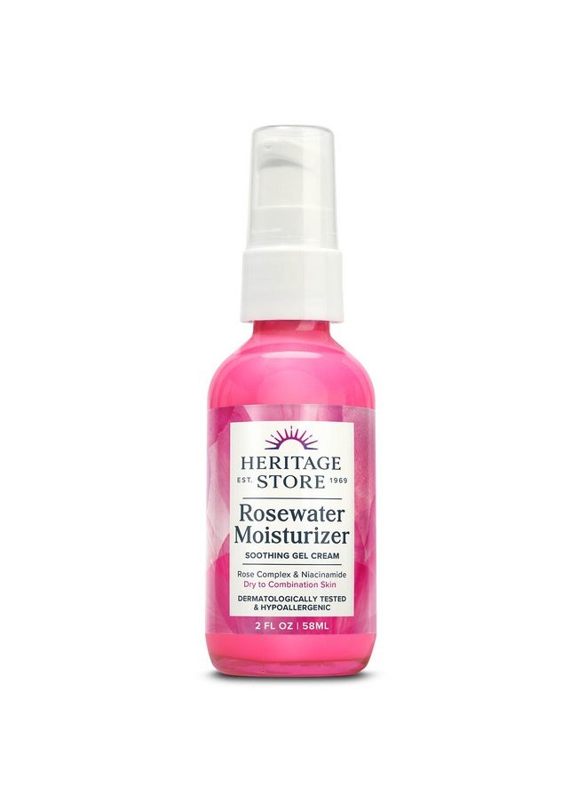 HERITAGE STORE Rosewater Facial Moisturizer - Soothing Gel Cream w/Rose Complex, Niacinamide and Hyaluronic Acid - Dry to Combination Skin - Hypoallergenic, Vegan, Cruelty Free, 60-Day Guarantee, 2oz