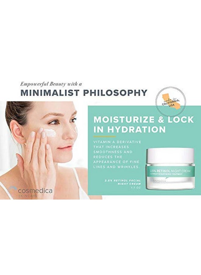 Cosmedica Skincare Retinol Night Cream - Daily Moisturizing Facial Lotion Night Cream. The best Retinol Cream with Vit A and Hyaluronic Acid to target skin concerns from Acne to Wrinkles (1.7oz)