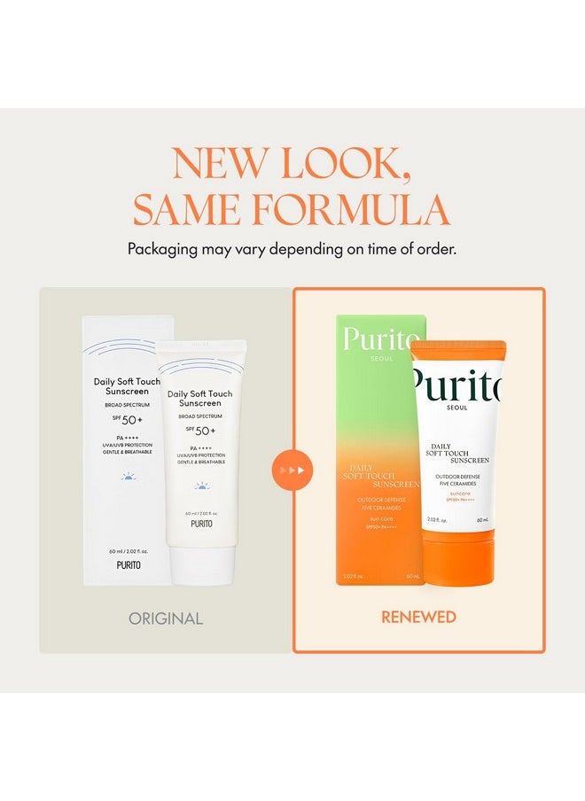 PURITO Daily Soft Touch Sunscreen 60ml Face Sunscreen Oil Free UVA & UVB Protection Lightweight and Oil Free Korean Sunscreen For All Skin Type and Vegan & Cruelty-Free