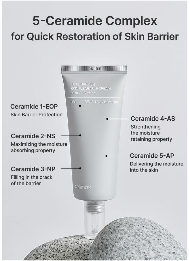 celimax Dual Barrier Skin Wearable Cream | Long Lasting Cream Face Moisturizer with Ceramides, Hyaluronic Acid, Moisturizing, Hydrating, Soothing, Repairing, Day & Night Cream, 50ml
