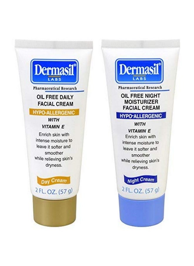 Dermasil Labs, Day Oil Free Facial Cream and Night Oil Free Facial Cream, Hypo-allergenic, Vitamin E, 2-oz. Tubes