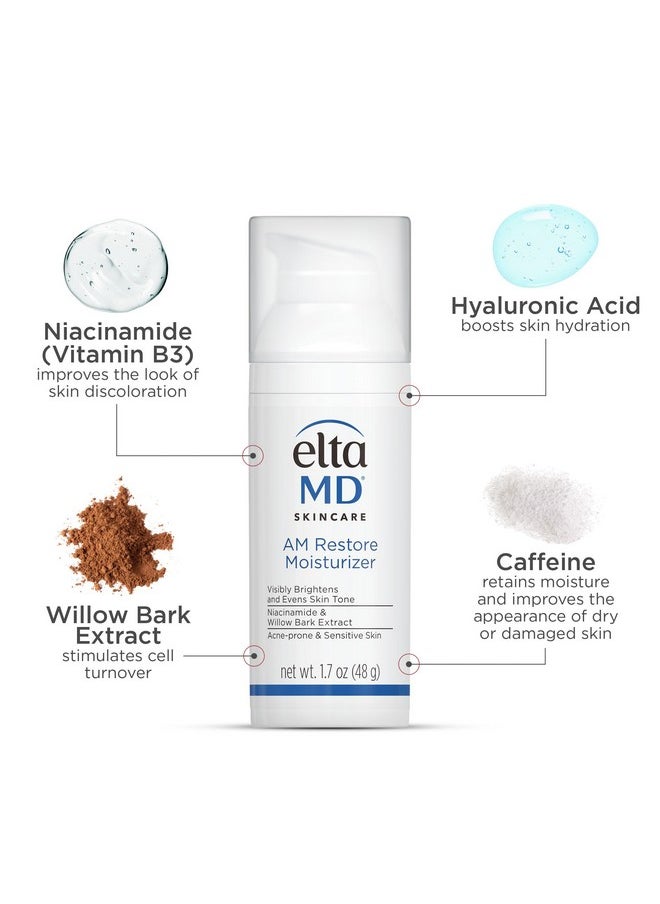 EltaMD AM Restore Face Moisturizer, Light Moisturizer Face Cream, Made with Niacinamide and Hyaluronic Acid, 1.7 oz Pump