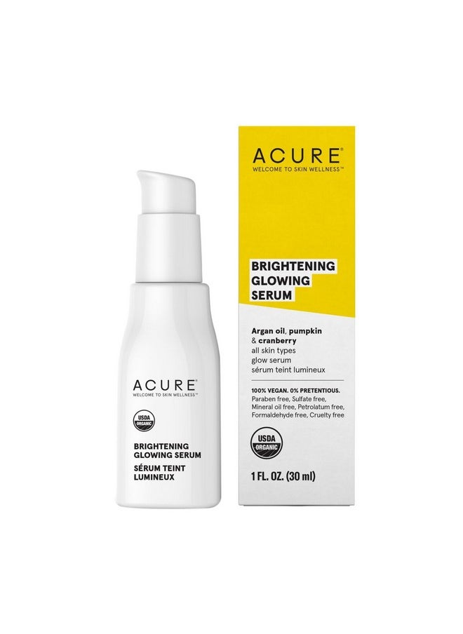 Acure Brightening Glowing Serum - Revitalize & Hydrate Face & Neck - Argan Oil, Pumpkin & Cranberry - Antioxidant Protection for All Skin Types- All Natural Hydrating Formula - 100% Vegan, 1 Fl Oz