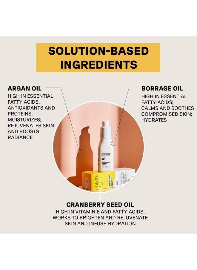 Acure Brightening Glowing Serum - Revitalize & Hydrate Face & Neck - Argan Oil, Pumpkin & Cranberry - Antioxidant Protection for All Skin Types- All Natural Hydrating Formula - 100% Vegan, 1 Fl Oz