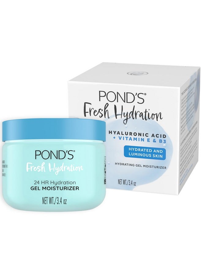 POND'S Hyaluronic Acid, Vitamin E & B3 Gel Face Moisturizer For 24 hour Hydration and Luminous Skin, 3.4 oz