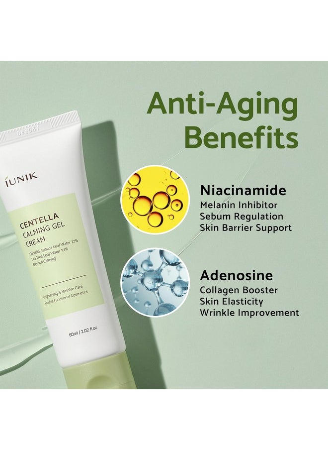 IUNIK Centella 70% Calming Gel Cream Vegan Non-Sticky Moisturizing Blemish Care w/Centella Asiatica Tea Tree 10% Soothes Acne Rosacea Oily & Sensitive Skin Korean Skincare