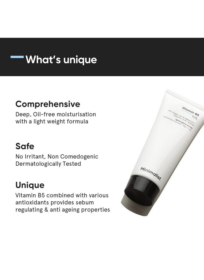 Minimalist 10% Vitamin B5 Face Moisturizer for Oily & Acne Prone Skin | Oil Free Fast Absorbing Lightweight Gel | For Women & Men | 1.7 Oz / 50 gm