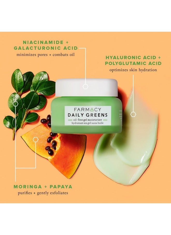 Farmacy Face Moisturizer - Daily Greens Oil Free Facial Moisturizer with Polyglutamic + Hyaluronic Acid - Gel Moisturizer that Reduces Shine, Clears Pores + Balances Oil - Fragrance-Free (50ml)