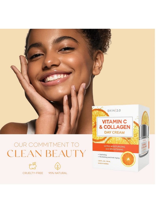 Skin 2.0 Vitamin C & Collagen Face Moisturizer - Dermatologist Tested, Anti-Aging, Skin Tightening - Brightening, Clean Beauty, Cruelty-Free, Korean Skincare for All Skin Types - 1.69 Fl oz
