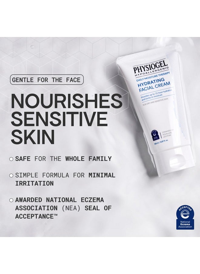 Physiogel Hydrating Facial Cream Moisturizer, Provides 72 hrs of Hydration for Normal to Dry Sensitive Skin, Fragrance Free, Strengthens Skin Barrier, Face Cream for Men & Women, Ceramide, Squalane