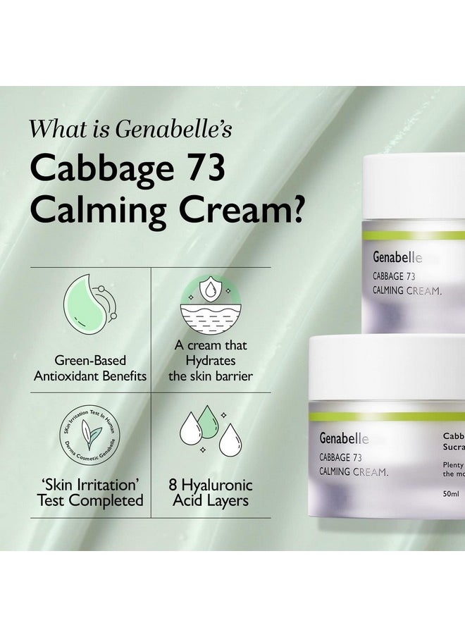 Genabelle Cabbage 73 Calming Cream - Lightweight Watery-Type Moisturizer with CICA, Sucralfate, Hyaluronic Acid, Helps Instantly Calm, & Hydrate the Skin 1.69 fl. oz.
