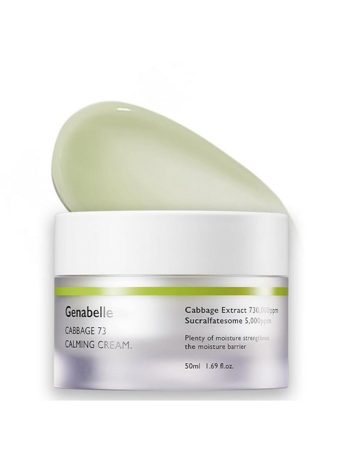 Genabelle Cabbage 73 Calming Cream - Lightweight Watery-Type Moisturizer with CICA, Sucralfate, Hyaluronic Acid, Helps Instantly Calm, & Hydrate the Skin 1.69 fl. oz.