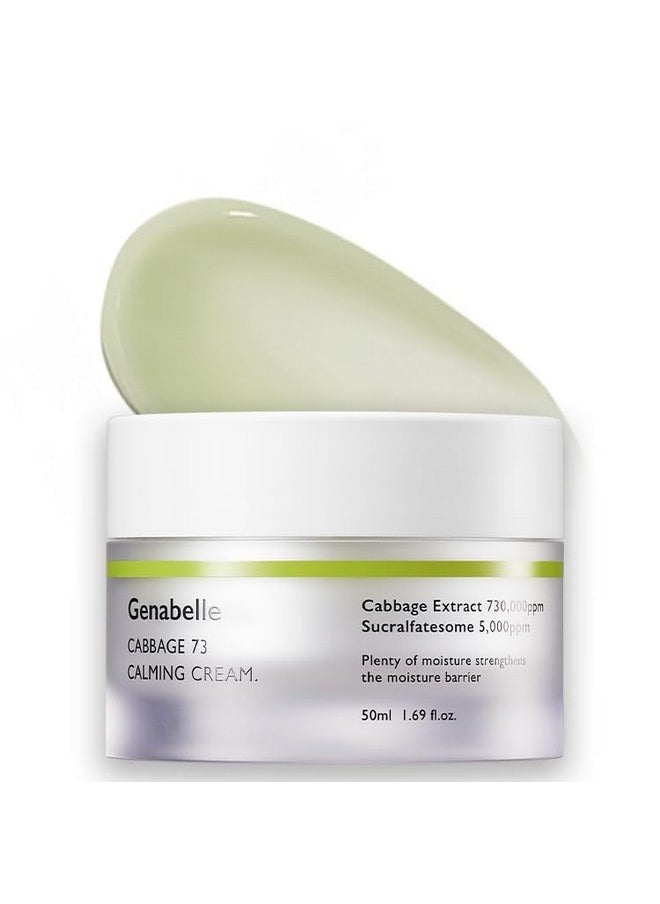 Genabelle Cabbage 73 Calming Cream - Lightweight Watery-Type Moisturizer with CICA, Sucralfate, Hyaluronic Acid, Helps Instantly Calm, & Hydrate the Skin 1.69 fl. oz.