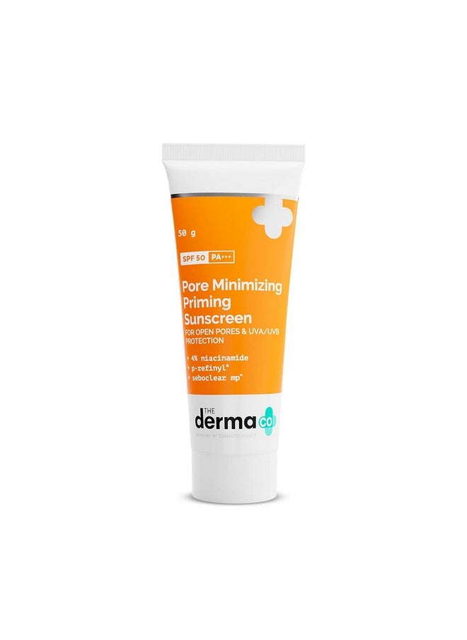 The Derma Co Pore Minimizing Priming Sunscreen with SPF 50 & PA+++ | Reduces Pore Size & Excess Oil | 2-in-1 Primer with SPF | Matte Finish with No White Cast | 1.76 Oz/50g