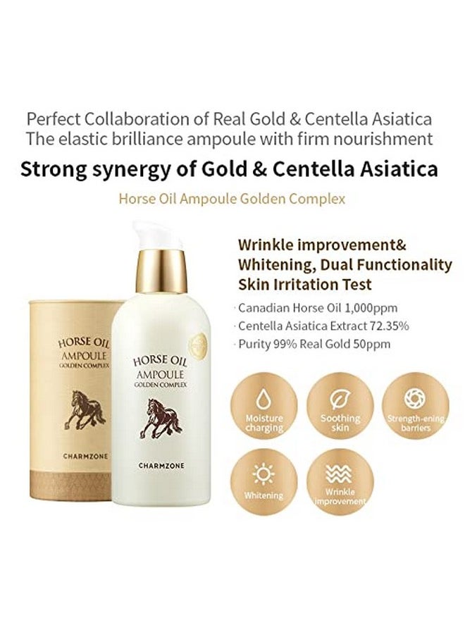 CHARMZONE Mayu Horse Oil and Gold Intense Moisturizing Lightweight Face Ampoule Golden Complex Gift for All Skin Type (100ml/3.38 fl.oz)