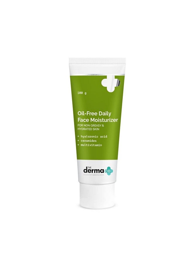 The Derma Co Oil-Free Daily Face Moisturizer | With Hyaluronic Acid, Ceramides & Multivitamins for Non-Greasy & Hydrated Skin | Prolonged Moisturization | Strengthens Skin Barrier | 100g