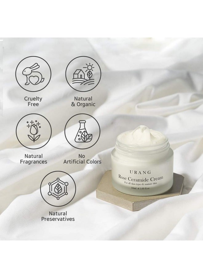 URANG Rose Ceramide Cream | Organic Natural Anti-Aging | Deep Ceramide Moisturizer | Natural Skin care For Oily, Dry, Sensitive, & Mature Skin | 1.69 oz