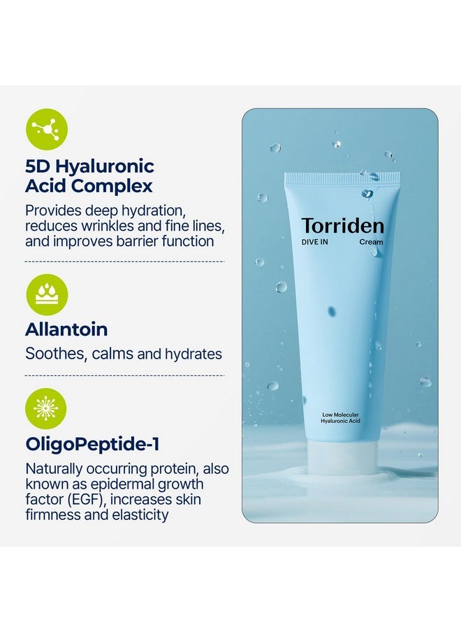 Torriden DIVE-IN Hyaluronic Acid Cream 2.71 fl oz | Facial Moisturizer for Sensitive, Oily Skin | Fragrance-free, Alcohol-free, Lightweight, No Colorants | Vegan, Clean, Cruelty-Free