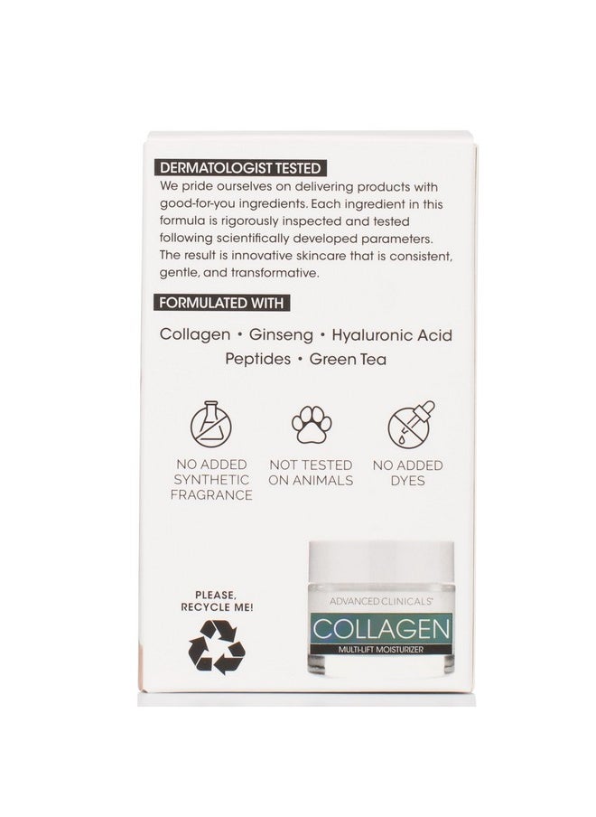 Advanced Clinicals Collagen Cream Facial Moisturizer Multi-Lift Plumping Collagen Firms & Smooths Fine Lines, Sagging Skin, & Wrinkles. Anti-Wrinkle Skin Care Face Lotion W/Hyaluronic Acid, 2 Fl Oz